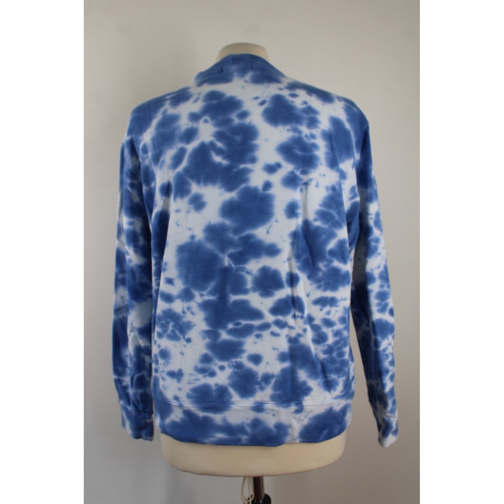 Monrow M Blue Tie Dye Soft Sweatshirt Long Sleeve Crew Neck Pullover Top - Picture 3 of 9